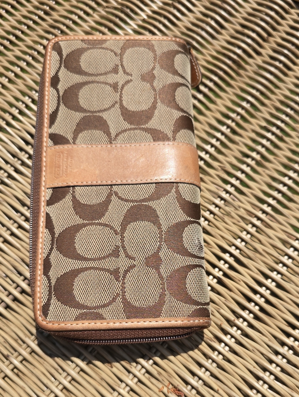 Coach Brown/Tan Signature Zip Around Wallet